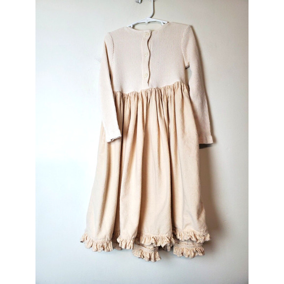 Vintage Biobottoms‎ Dress Girls 5 Natural Eco-friendly Praire Ruffle Beige 90s - Picture 3 of 9